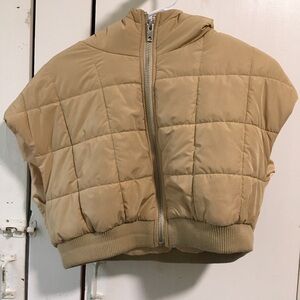 Fashion Nova Tan Quilted Cropped Puffer Vest